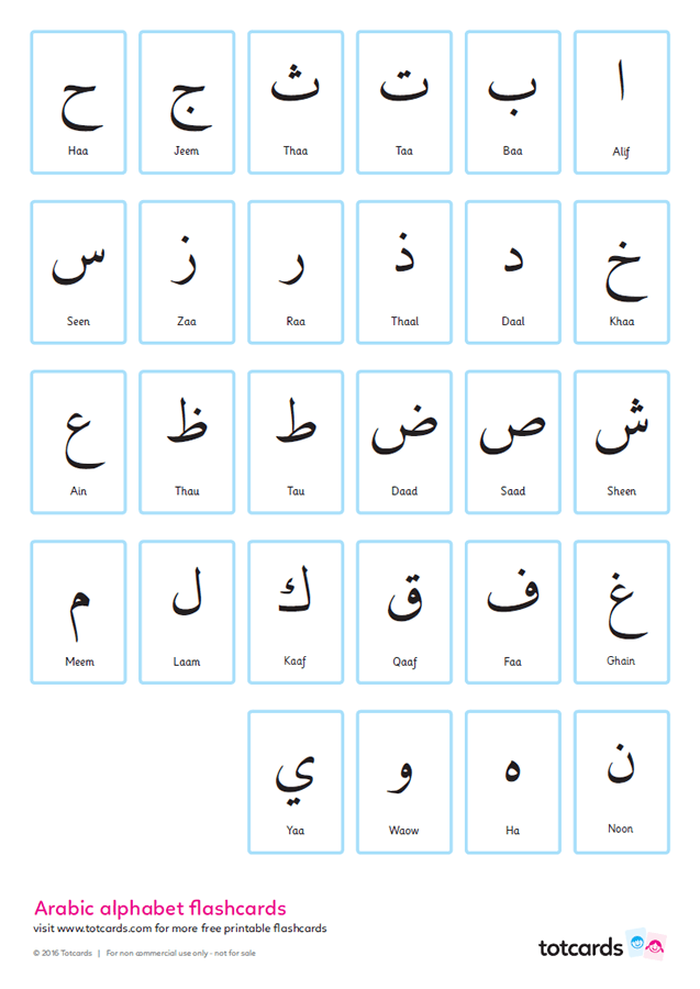 Free Arabic alphabet flashcards for kids Totcards