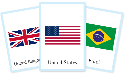 Free world country flags flashcards