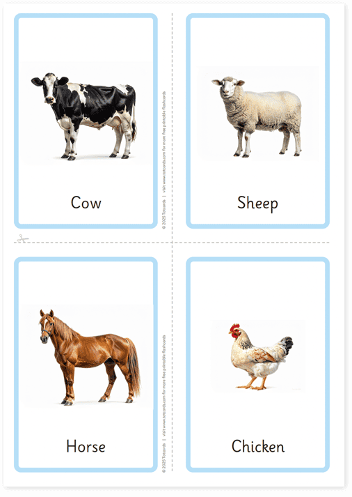 Free Farm animals flashcards