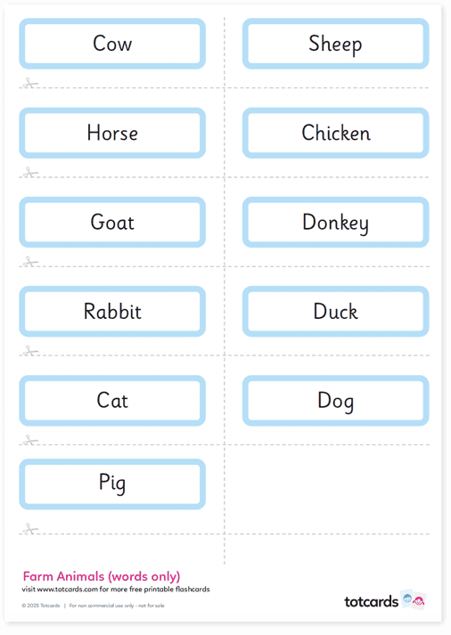 Free Farm animals flashcards