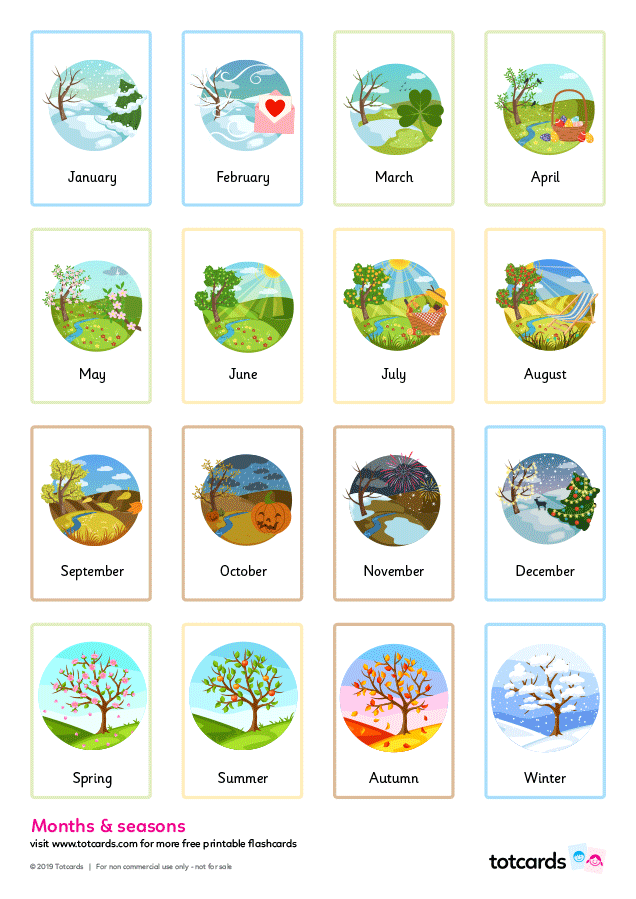 Free months of the year flashcards for kids Totcards