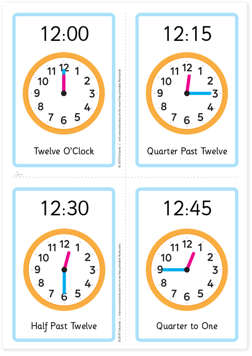 Free Teach Time Flashcards For Kids Totcards