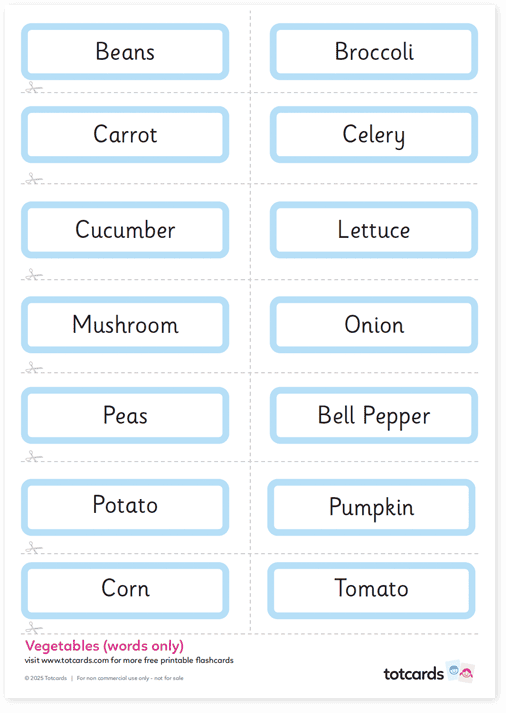 Free Vegetables flashcards